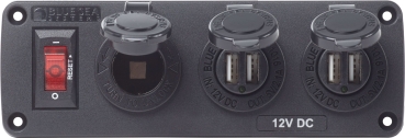 Blue Sea BS 4355 Unterdeck Schalttafel mit 1 Stromkreis, 12V Steckdose + 2 USB Steckdosen