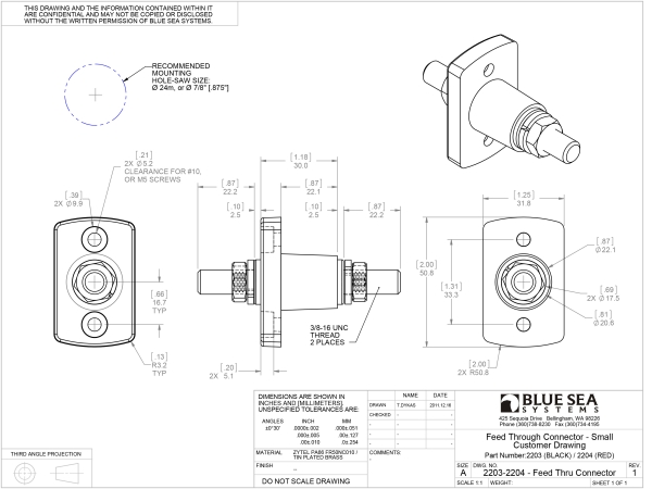 Terminal Feed Through Connector - 3/8